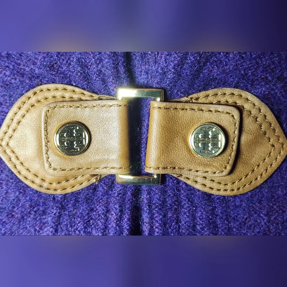 Tory Burch Purple Wool/Alpaca Blend Long Sleeve Sweater Size Med Leather Details